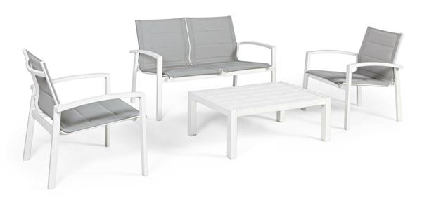 SALOTTO LAIKEN BIANCO IN ALLUMINIO  DIVANO CM.125 LUNGHEZZA