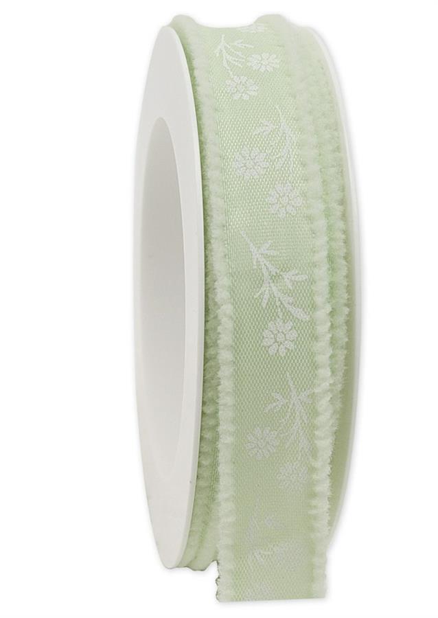 NASTRO CON FIORI VERDE CHIARO 25MMX15MT.
