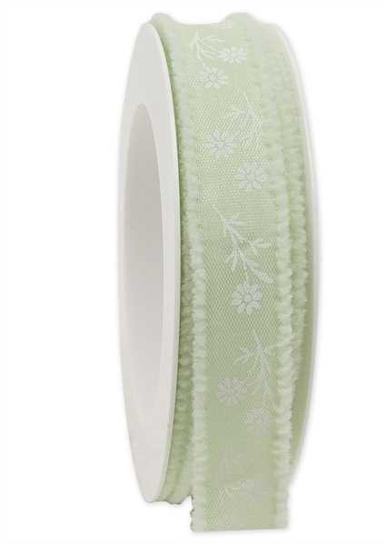 NASTRO CON FIORI VERDE CHIARO 25MMX15MT.