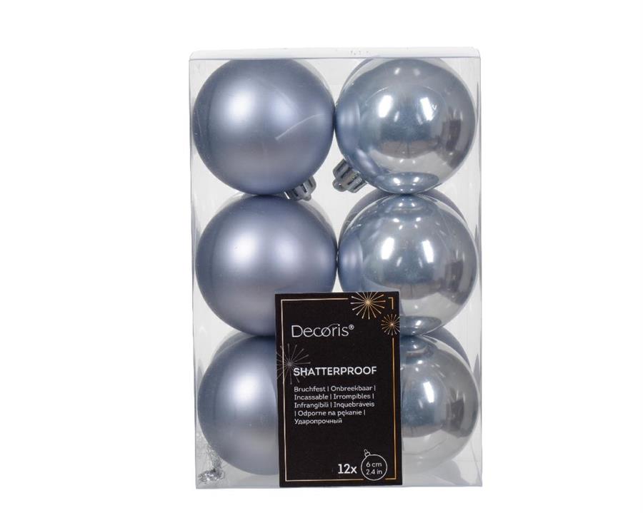 CONFEZIONE 12 PALLINE DI NATALE PLASTICA DIA6CM HAZY BLUE