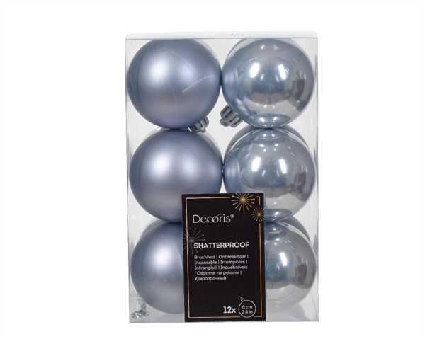 CONFEZIONE 12 PALLINE DI NATALE PLASTICA DIA6CM HAZY BLUE