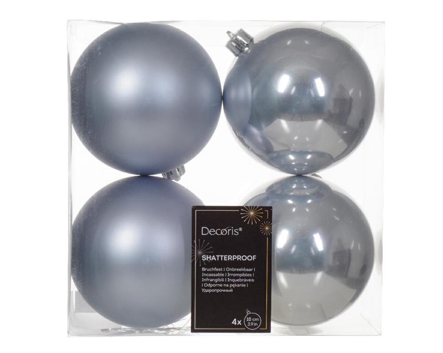 CONFEZIONE 4 PALLINE DI NATALE PLASTICA DIA10CM HAZY BLUE