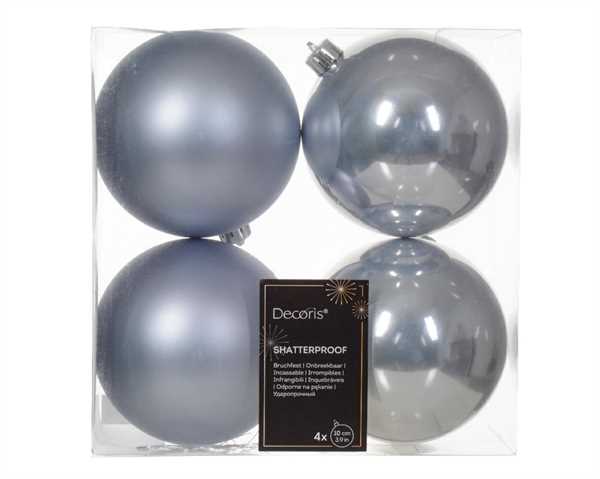 CONFEZIONE 4 PALLINE DI NATALE PLASTICA DIA10CM HAZY BLUE