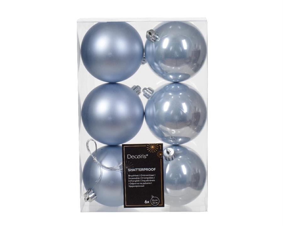 CONFEZIONE 6 PALLINE DI NATALE PLASTICA DIA8CM HAZY BLUE