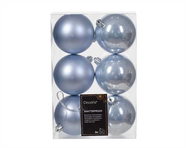 CONFEZIONE 6 PALLINE DI NATALE PLASTICA DIA8CM HAZY BLUE