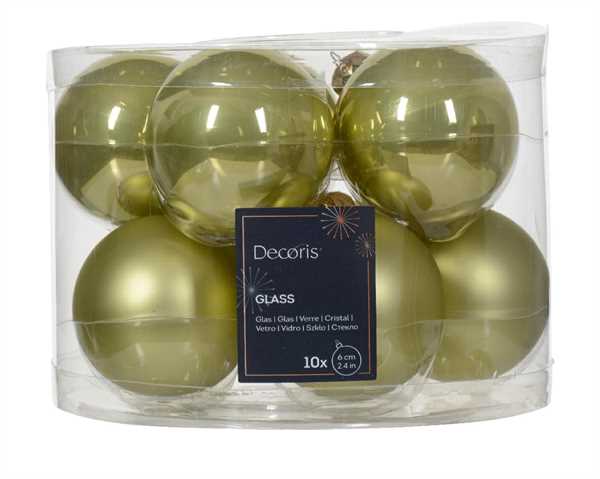 CONFEZIONE 10 PALLINE DI NATALE VETRO DIA6CM PISTACHIO