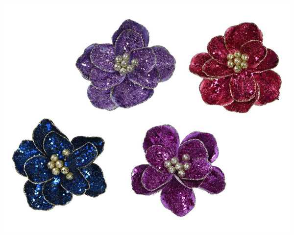 FIORI CON GLITTER DIA15.00-H8.00CM 4ASS VIOLA/ROSA/ROSS/BLU