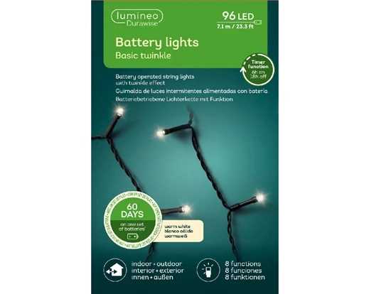 LUCI BATTERIA 96LED L.CALDO 7,1MT FILO NERO OUTDOOR