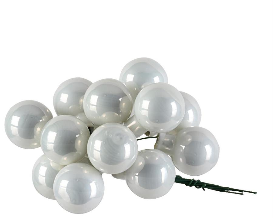 GRAPPOLO 12 PALLINE NATALE VETRO DIA2,5CM WINTER WHITE LUCID