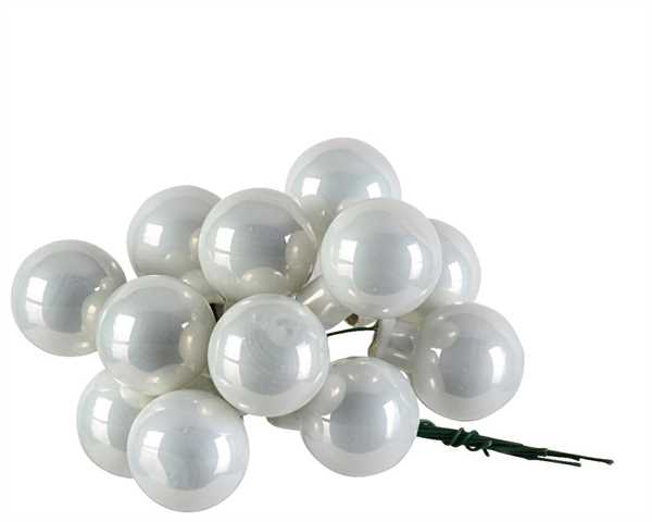 GRAPPOLO 12 PALLINE NATALE VETRO DIA2,5CM WINTER WHITE LUCID