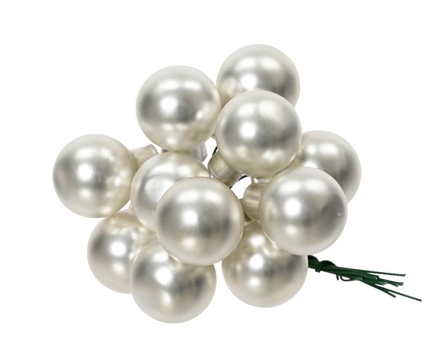GRAPPOLO 12 PALLINE NATALE VETRO DIA2,5CM SILVER OPACO