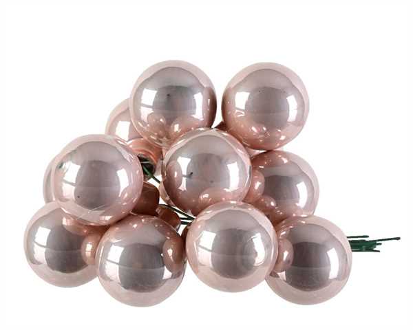 GRAPPOLO 12 PALLINE NATALE VETRO DIA2,5CM BLUSH PINK LUCIDO