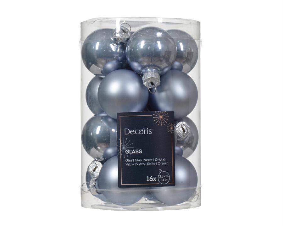 CONFEZIONE 16 PALLINE DI NATALE VETRO DIA3,5CM HAZY BLUE