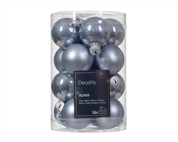 CONFEZIONE 16 PALLINE DI NATALE VETRO DIA3,5CM HAZY BLUE