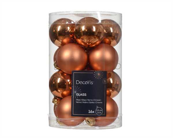 CONFEZIONE 16 PALLINE NATALE VETRO DIA3,5CM RED COPPER