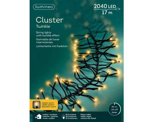 GHIRLANDA LUCE C.CLASSICO 2040LED MT17 FILO NERO IP44 8FUNZ.