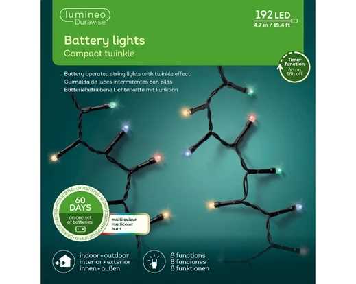 LUCI A BATT.192LED CLUSTER MULTICOLOR 4.7MT F.NERO+FUNZ.OUTD