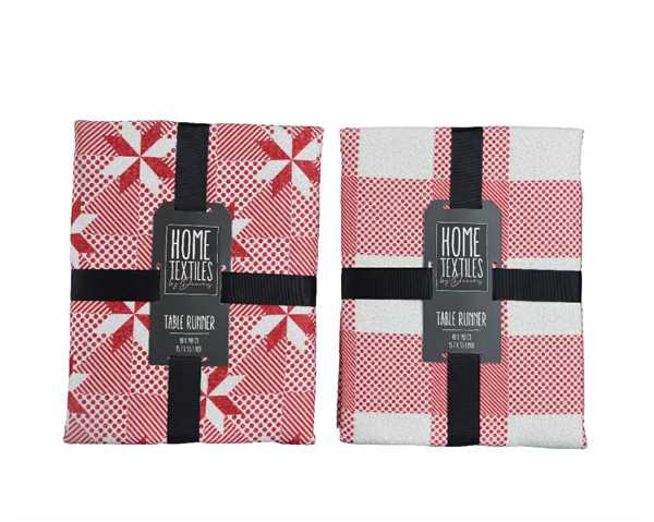 TABLE RUNNER POLYESTER CM140X40 2ASS. RED/WHITE