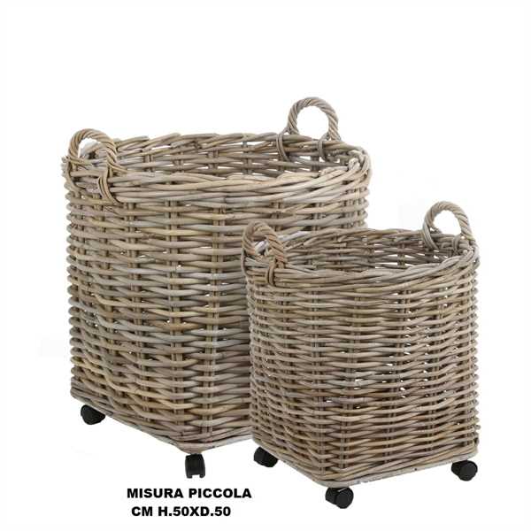 CESTA TONDA RATTAN CON RUOTE E MANICI - H50XD50CM