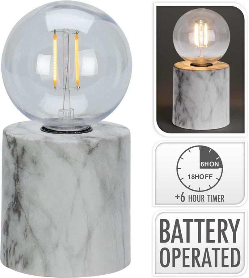 LAMPADA LED DA TAVOLO CM.15 MARMO BIANCO C/TIMER A BATTERIE