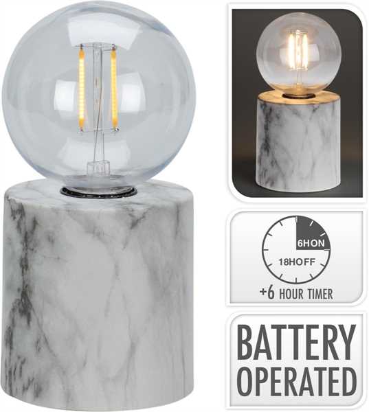 LAMPADA LED DA TAVOLO CM.15 MARMO BIANCO C/TIMER A BATTERIE