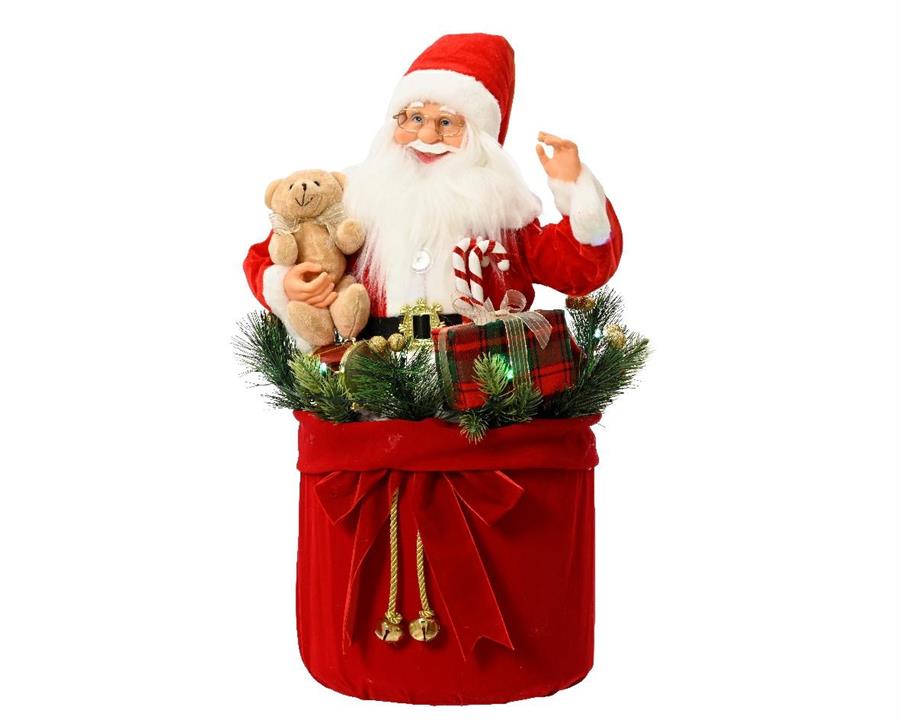 BABBO NATALE NEL SACCO 34X34XH63CM CON MUSICA E MOV. A BATT.