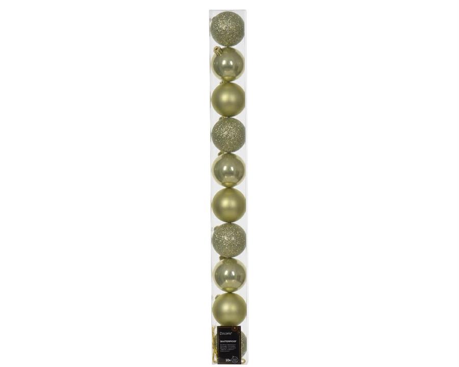 CONFEZIONE 10 PALLINE DI NATALE PLASTICA DIA6CM PISTACHIO