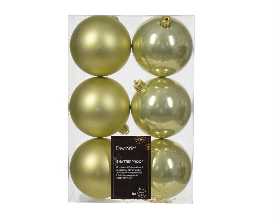 CONFEZIONE 6 PALLINE DI NATALE PLASTICA DIA8CM PISTACHIO