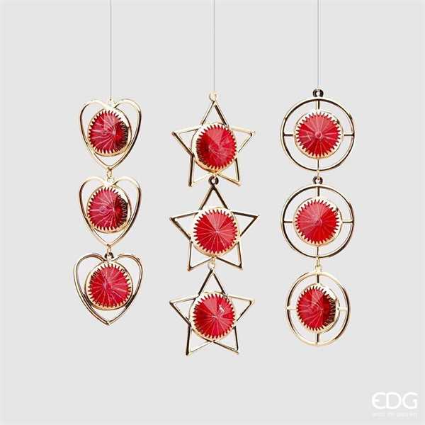 DECORO PENDENTE RUBINO 3 MOD.ASSORTITI CM.H13 ROSSO ORO
