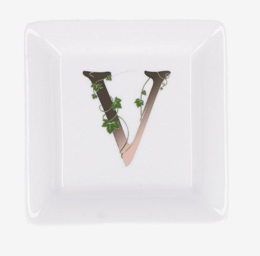 PIATTINO QUADRATO LETTERA 'V' ADORATO 10X10CM GIFT BOX