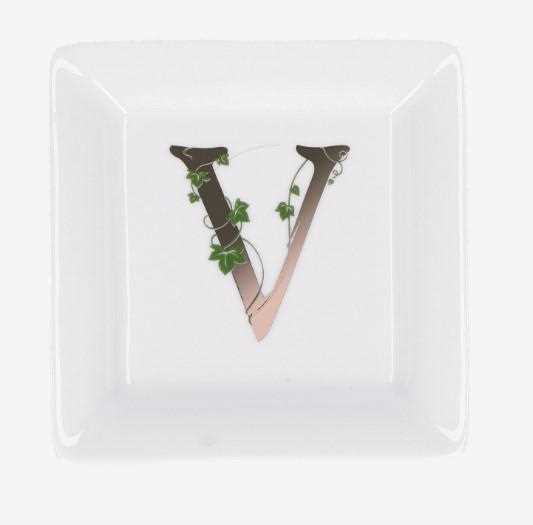 PIATTINO QUADRATO LETTERA 'V' ADORATO 10X10CM GIFT BOX