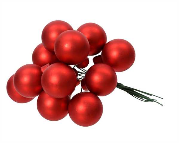 GRAPPOLO 12 PALLINE NATALE VETRO DIA2,5CM CHRISTMAS RED OPAC