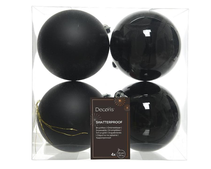 CONFEZIONE 4 PALLINE DI NATALE PLASTICA DIA10CM BLACK