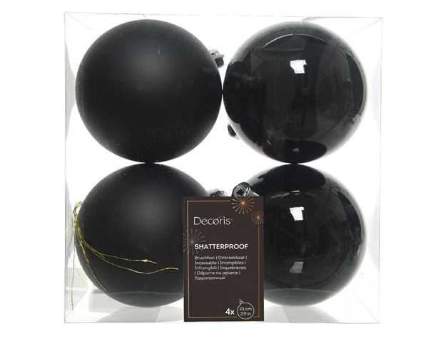 CONFEZIONE 4 PALLINE DI NATALE PLASTICA DIA10CM BLACK