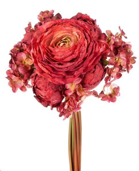BOUQUET MISTO CON RANUNCOLI ROSA CM.40