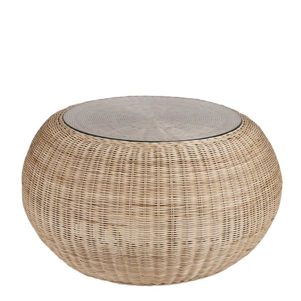 TAVOLINO CON VETRO BOLSENA INTRECCIO NATURAL - H43XD82CM
