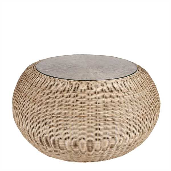 TAVOLINO CON VETRO BOLSENA INTRECCIO NATURAL - H43XD82CM