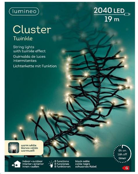 CATENA DI LUCI 2040LED TWINKLE BIAN/CALD F/NERO. 19MT OUTD.