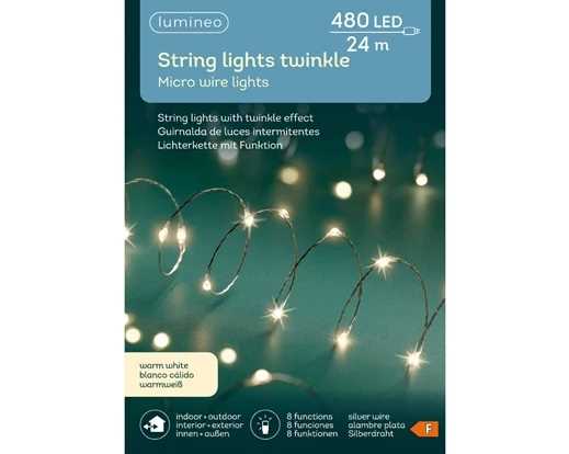 MICROLED 480LED BIANCO CALDO 24MT FILO SILVER IP44 8FUNZIONI