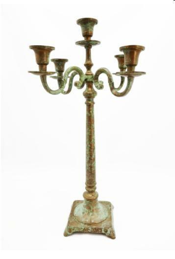 CANDELABRO VERDE SPENNELLATO ORO 5 FIAMME 19X19 H95