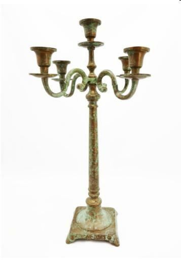CANDELABRO VERDE SPENNELLATO ORO 5 FIAMME 19X19 H95