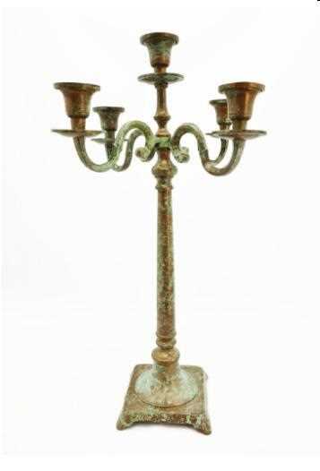 CANDELABRO VERDE SPENNELLATO ORO 5 FIAMME 19X19 H95