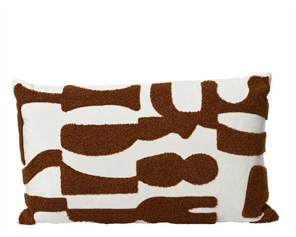 CUSCINO IN VELLUTO STAMPA ASTRATTA BIANCO/MARRONE CM.30X50