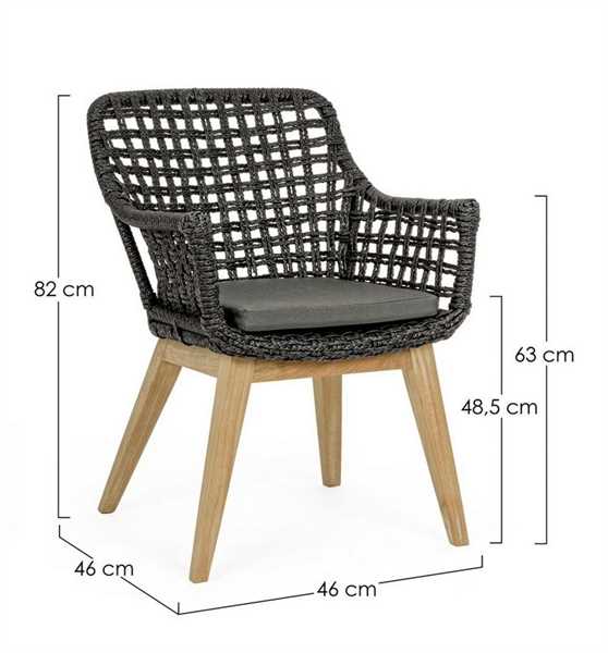 SEDIA CON BRACCIOLI IN CORDA DA ESTERNO MADISON CM.46X46XH82