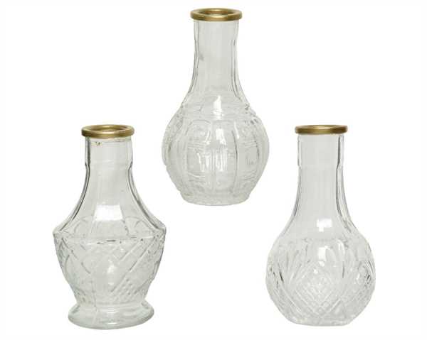 VASO VETRO RILIEVO BORDO ORO CM.8X11,5  3 MODELLI ASSORTITI