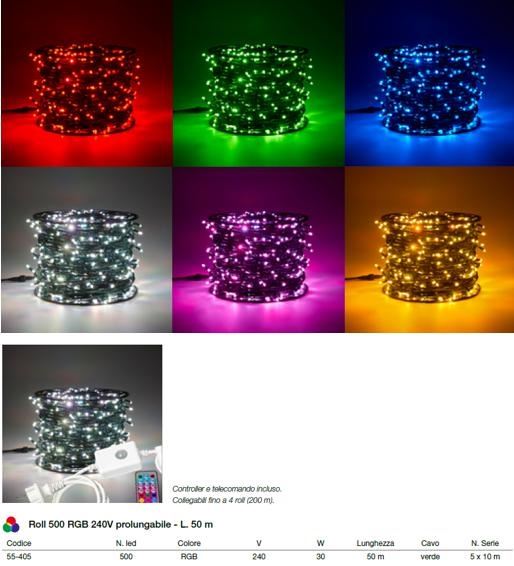 CATENA ROLL PROF. RGB 500LED L.50M C/TELEC. C/VERDE PROLUNG.