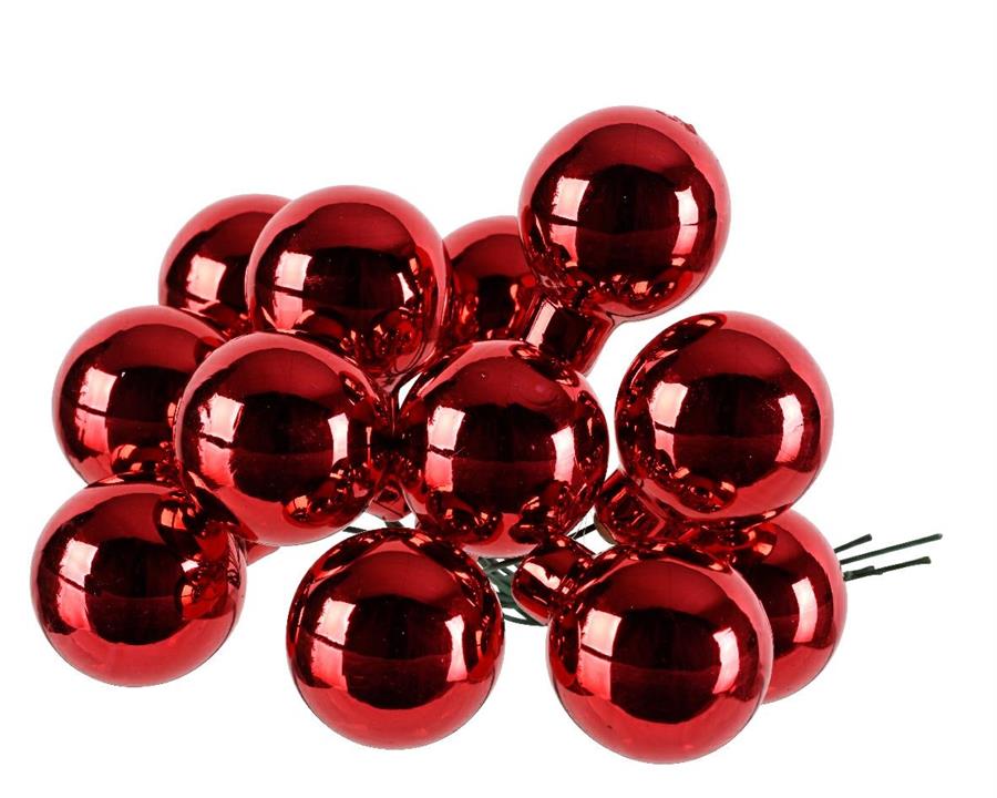GRAPPOLO 12 PALLINE NATALE VETRO DIA2,5CM CHRISTMAS RED LUC