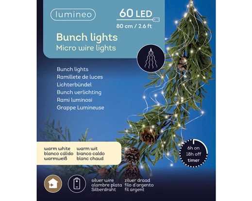 LUCI BATTERIA GRAPPOLO 96MICROLED L.CALDA 110CM FILO ARGENTO