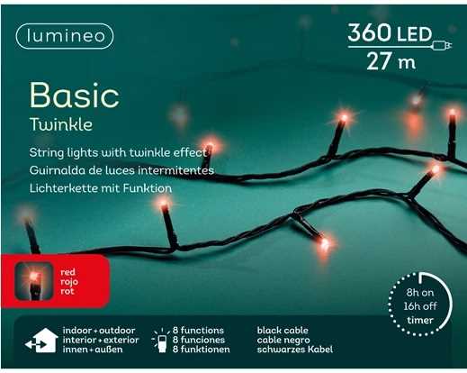 CATENA LUCE ROSSA 360LED MT.27 FILO NERO IP44 TIMER