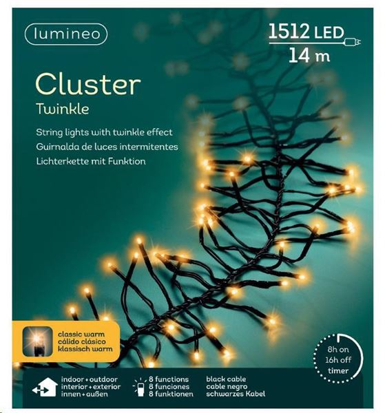 GHIRLANDA LUCE C.CLASSICO 1512LED MT13,5 FILO NERO 8 FUNZ.